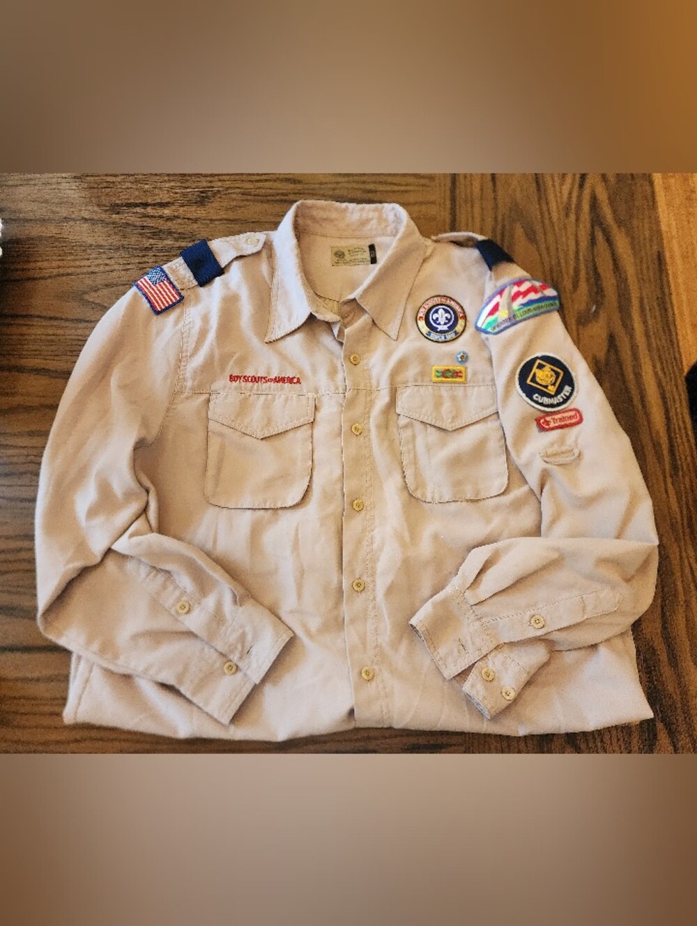 Official Boy Scouts of America BSA Tan Long Sleeve Uniform Shirt Lrg Reg